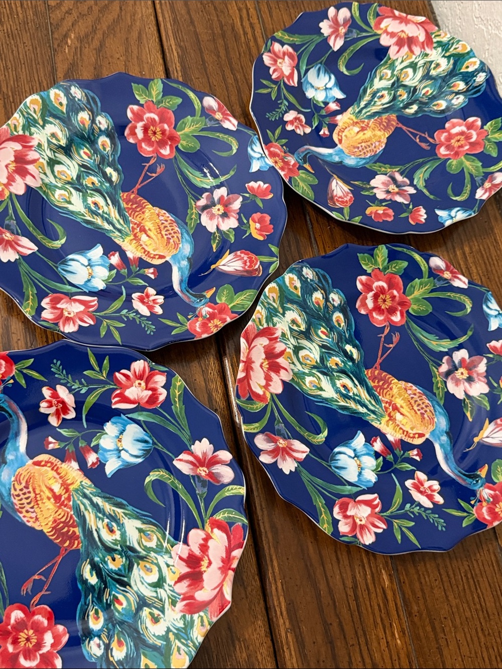 Set of 4 Pier 1 Peacock Luncheon Salad Plates 8.5” Floral Scalloped Edge - Picture 2 of 9